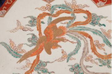 古民具・骨董　色絵　鮮やかな色使いが目を引く鳳凰紋の二尺大皿(絵皿、飾り皿)