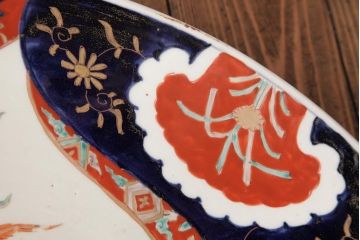 古民具・骨董　色絵　鮮やかな色使いが目を引く鳳凰紋の二尺大皿(絵皿、飾り皿)