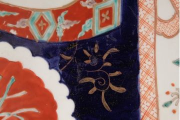 古民具・骨董　色絵　鮮やかな色使いが目を引く鳳凰紋の二尺大皿(絵皿、飾り皿)