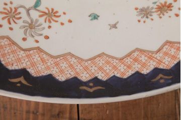 古民具・骨董　色絵　鮮やかな色使いが目を引く鳳凰紋の二尺大皿(絵皿、飾り皿)