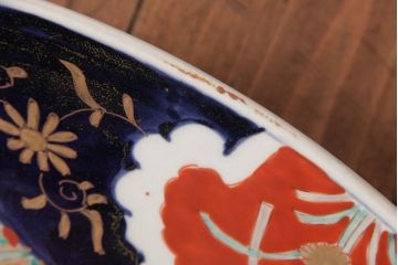 古民具・骨董　色絵　鮮やかな色使いが目を引く鳳凰紋の二尺大皿(絵皿、飾り皿)