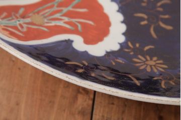 古民具・骨董　色絵　鮮やかな色使いが目を引く鳳凰紋の二尺大皿(絵皿、飾り皿)
