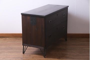 アンティーク家具　和製アンティーク　鉄脚付リメイク　銅金具　総桐材の上質な箪笥リビングボード(ローボード、チェスト、和タンス、桐箪笥、桐たんす)(1)