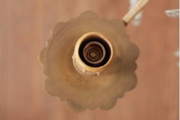 フランスビンテージ　縦長で存在感のあるガラスドロップシャンデリア(4灯、天井照明、吊り下げ照明)
