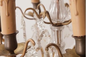 フランスビンテージ　細部までおしゃれなクリスタルガラスドロップシャンデリア(6灯、天井照明、吊り下げ照明)(R-034146)