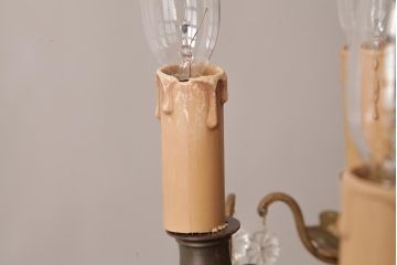 フランスビンテージ　細部までおしゃれなクリスタルガラスドロップシャンデリア(6灯、天井照明、吊り下げ照明)(R-034146)