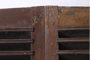 フランスアンティーク　両開き　シャビーシックな空間におすすめなルーバー扉1対(両開き戸、建具)