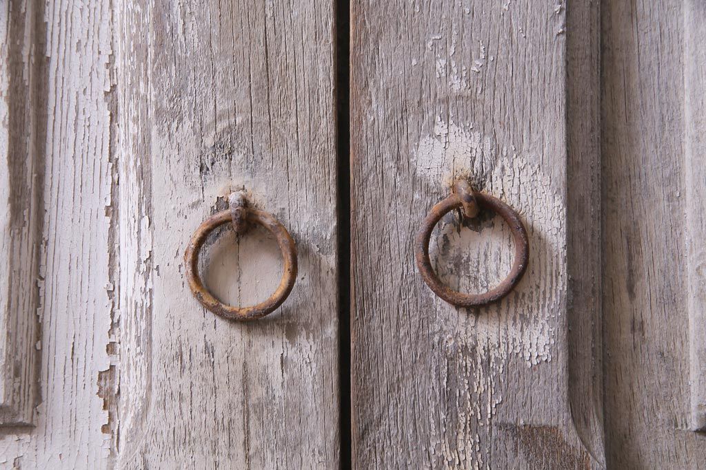 フランスアンティーク　シャビーな美しさが漂うペイントドア一対(木製扉、親子ドア、ディスプレイ)