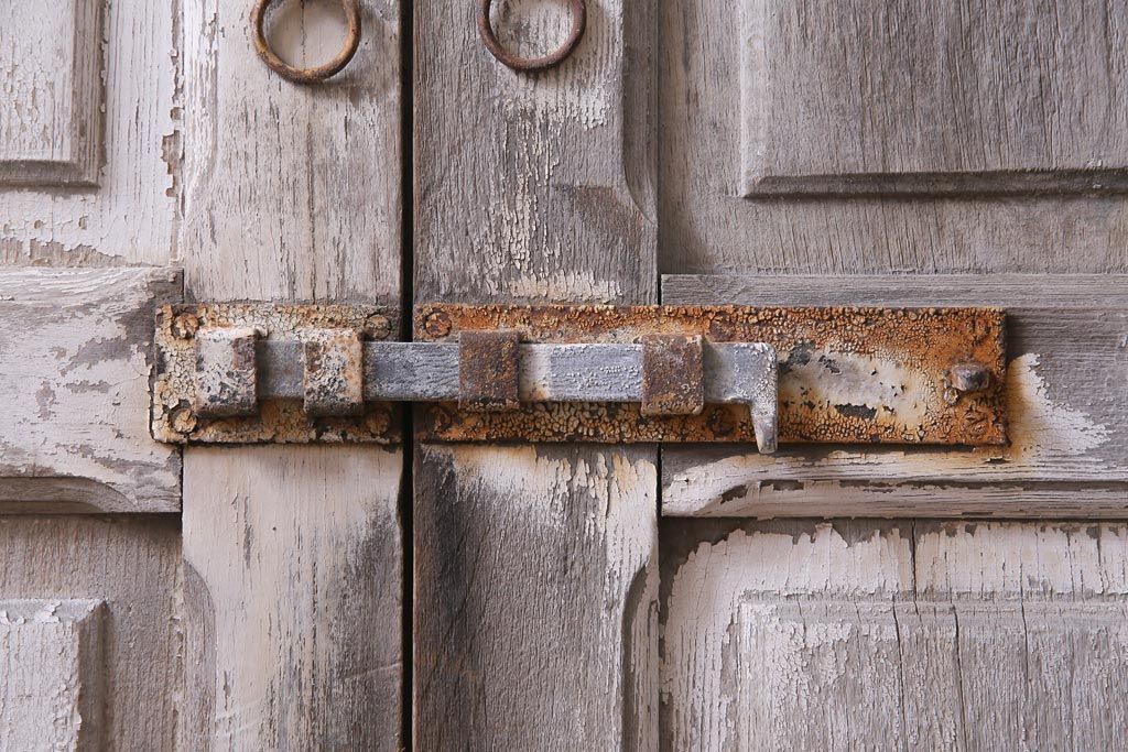 フランスアンティーク　シャビーな美しさが漂うペイントドア一対(木製扉、親子ドア、ディスプレイ)