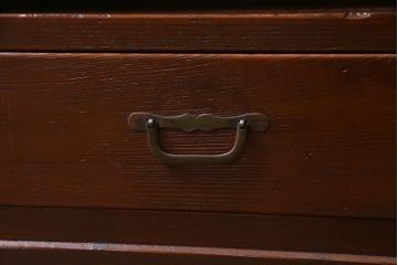 レトロ家具　昭和初期　赤みがかった木の色合いがレトロな引き出し付き本棚(収納棚、ブックシェルフ)