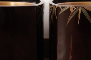 アンティーク雑貨　和製アンティーク　箱付き　漆塗り　わびさびを感じる竹模様の火鉢2個セット