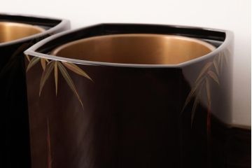アンティーク雑貨　和製アンティーク　箱付き　漆塗り　わびさびを感じる竹模様の火鉢2個セット