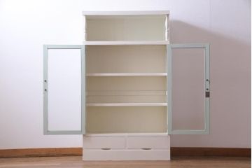 ペイント家具　ミントグリーンが爽やかなフレンチナチュラルな本箱(収納棚、飾り棚)