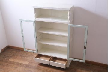 ペイント家具　ミントグリーンが爽やかなフレンチナチュラルな本箱(収納棚、飾り棚)
