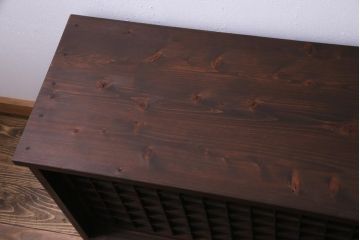 ラフジュ工房オリジナル　マス目格子がおしゃれな古建具リメイクのローボード(戸棚、テレビボード)