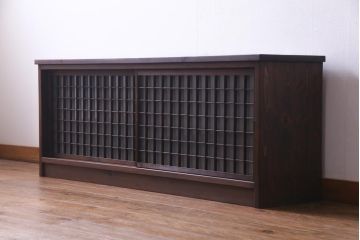 ラフジュ工房オリジナル　マス目格子がおしゃれな古建具リメイクのローボード(戸棚、テレビボード)