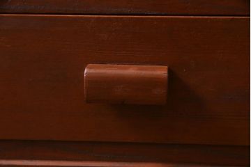 レトロ家具　和製アンティーク　小振り　結霜ガラス・モールガラス入り　レトロモダンな収納棚(戸棚、食器棚)