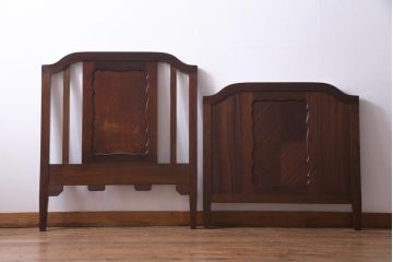 中古　シモンズ社製マットレス付き　マホガニー材突板仕上げ　パーケットで作られたデザインが魅力的な高級木製ベッド