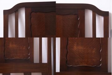 中古　シモンズ社製マットレス付き　マホガニー材突板仕上げ　パーケットで作られたデザインが魅力的な高級木製ベッド