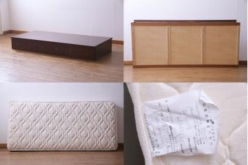 中古　シモンズ社製マットレス付き　マホガニー材突板仕上げ　パーケットで作られたデザインが魅力的な高級木製ベッド