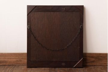 アンティーク雑貨　ビンテージ　シンプルで味のあるケヤキ材枠のウォールミラー(壁掛け鏡)