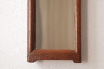 アンティーク雑貨　和製アンティーク　木製枠がレトロな細身のウォールミラー(壁掛け鏡)