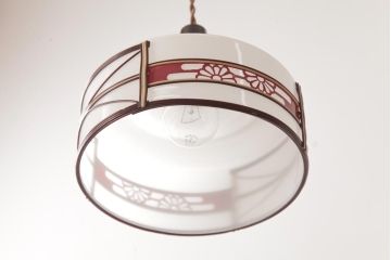 昭和期　花のモチーフが可愛らしいレトロなペンダントライト(天井照明、シェード)(2)