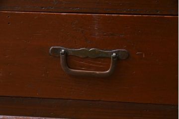レトロ家具　昭和初期　赤みがかった木の色合いがレトロな引き出し付き本棚(収納棚、ブックシェルフ)(1)
