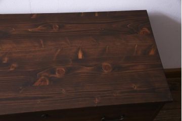 アンティーク家具　昭和初期　前面桐材　鉄脚付リメイク　すっきりとした取っ手の箪笥ローボード・2段(リビングボード、チェスト、和タンス、桐箪笥、桐たんす)