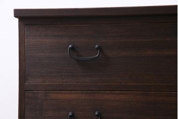 アンティーク家具　昭和初期　前面桐材　鉄脚付リメイク　すっきりとした取っ手の箪笥リビングボード・3段(チェスト、和タンス、桐箪笥、桐たんす)