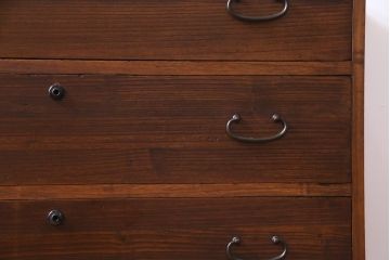 アンティーク家具　昭和初期　前面桐材　リメイク　素朴な味わいの脚付箪笥リビングボード・3段(ローボード、和タンス、引き出し、桐箪笥、桐たんす)