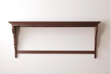 アンティーク家具　イギリスアンティーク　オーク材　上品なデザインのフック付きウォールシェルフ(ウォールラック、壁掛け棚)