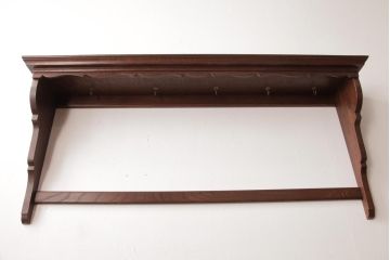 アンティーク家具　イギリスアンティーク　オーク材　上品なデザインのフック付きウォールシェルフ(ウォールラック、壁掛け棚)