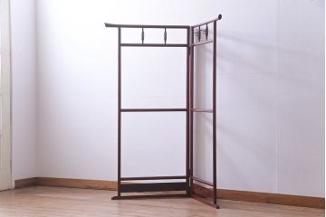 アンティーク雑貨　昭和初期　二つ折り　フック付　赤みがかった色合いが上品な衣桁(ハンガーラック、着物掛け)