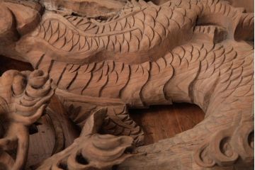 アンティーク雑貨　和製アンティーク　昭和期　龍雲作　双龍　迫力ある作りの雲水龍の蛙股(置き物、ディスプレイ)