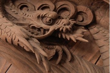 アンティーク雑貨　和製アンティーク　昭和期　龍雲作　双龍　迫力ある作りの雲水龍の蛙股(置き物、ディスプレイ)