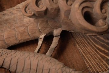 アンティーク雑貨　和製アンティーク　昭和期　龍雲作　双龍　迫力ある作りの雲水龍の蛙股(置き物、ディスプレイ)