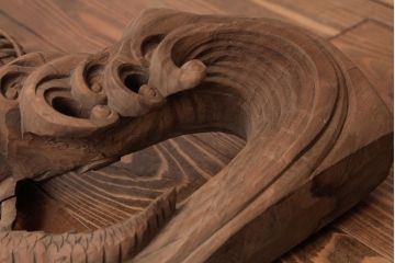 アンティーク雑貨　和製アンティーク　昭和期　龍雲作　双龍　迫力ある作りの雲水龍の蛙股(置き物、ディスプレイ)