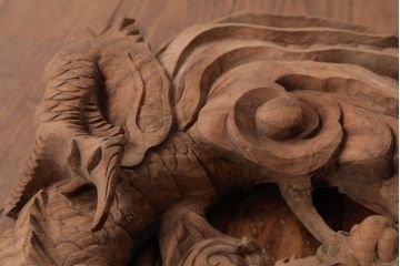 アンティーク雑貨　和製アンティーク　昭和期　龍雲作　双龍　迫力ある作りの雲水龍の蛙股(置き物、ディスプレイ)