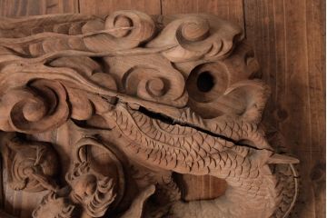 アンティーク雑貨　和製アンティーク　昭和期　龍雲作　双龍　迫力ある作りの雲水龍の蛙股(置き物、ディスプレイ)