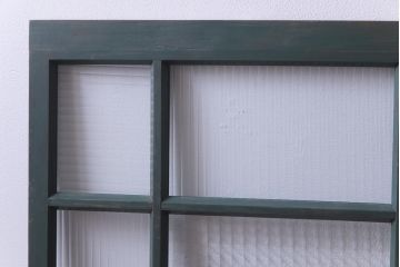 ペイント建具　チェッカーガラス・モールガラス　レトロシャビーな雰囲気漂うガラス戸2枚セット(窓)