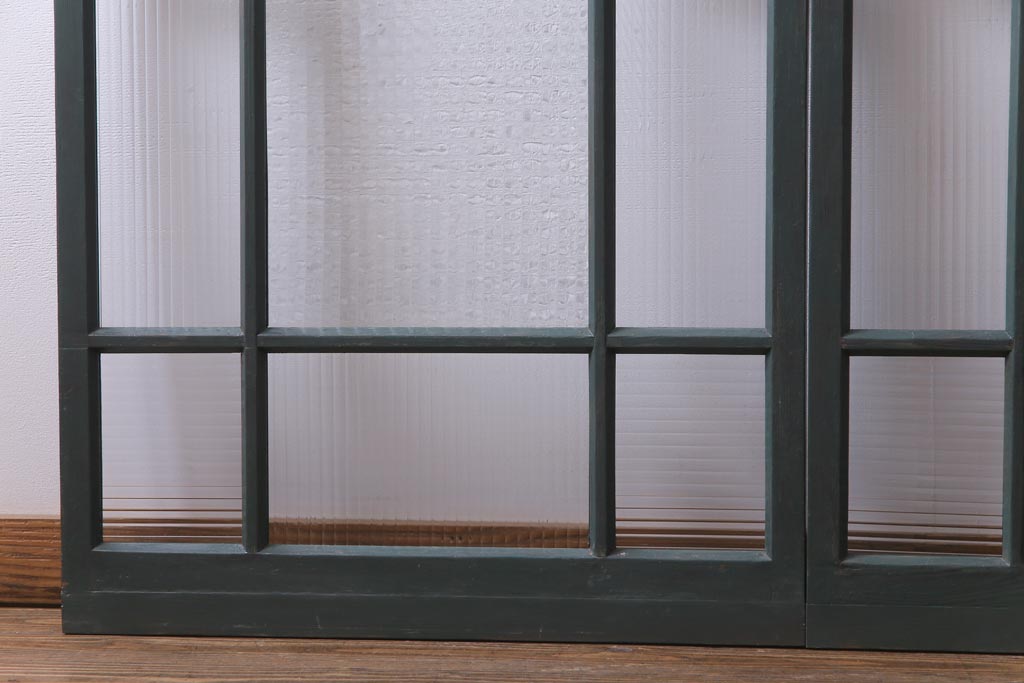 ペイント建具　チェッカーガラス・モールガラス　レトロシャビーな雰囲気漂うガラス戸2枚セット(窓)