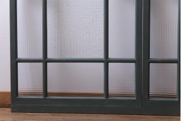 ペイント建具　チェッカーガラス・モールガラス　レトロシャビーな雰囲気漂うガラス戸2枚セット(窓)