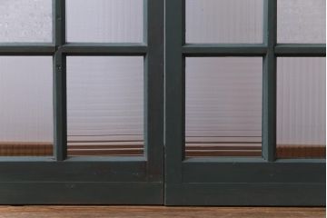 ペイント建具　チェッカーガラス・モールガラス　レトロシャビーな雰囲気漂うガラス戸2枚セット(窓)