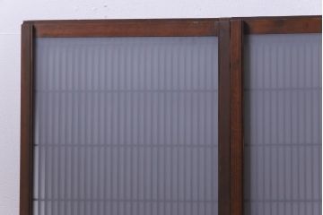 ラフジュ工房オリジナル　リメイク　すりガラス入り　使い勝手の良い3枚引き違い戸の収納棚(書院、組子、戸棚)