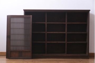 ラフジュ工房オリジナル　リメイク　すりガラス入り　使い勝手の良い3枚引き違い戸の収納棚(書院、組子、戸棚)