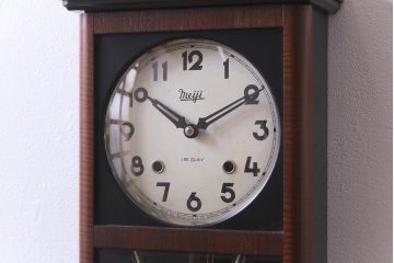 アンティーク雑貨　昭和レトロ　Meiji(明治時計社)　15DAY　ゼンマイ　手巻き式柱時計(振り子時計、掛け時計)