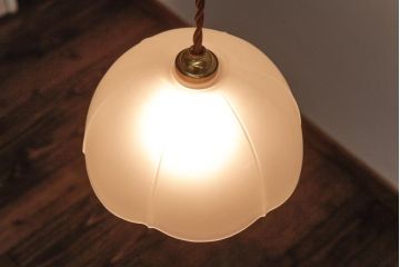 フランスアンティーク　丸い形のすりガラスシェードのペンダントライト(天井照明、吊り下げ照明)
