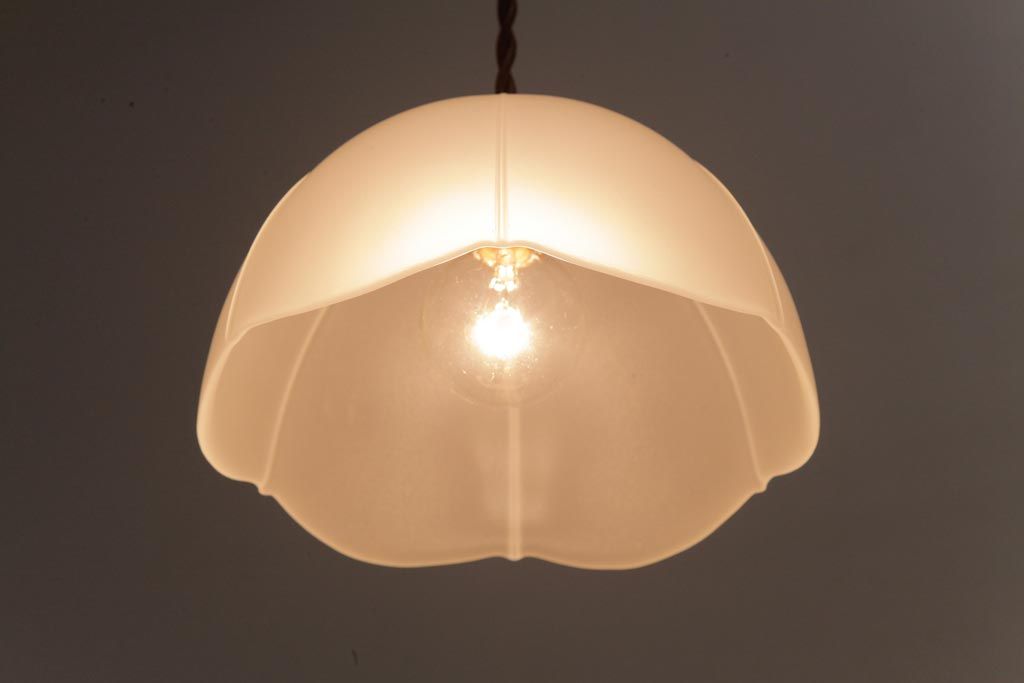 フランスアンティーク　丸い形のすりガラスシェードのペンダントライト(天井照明、吊り下げ照明)