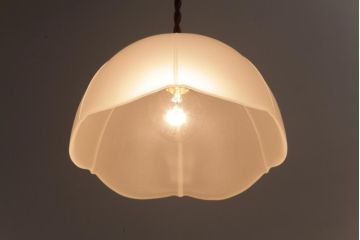 フランスアンティーク　丸い形のすりガラスシェードのペンダントライト(天井照明、吊り下げ照明)